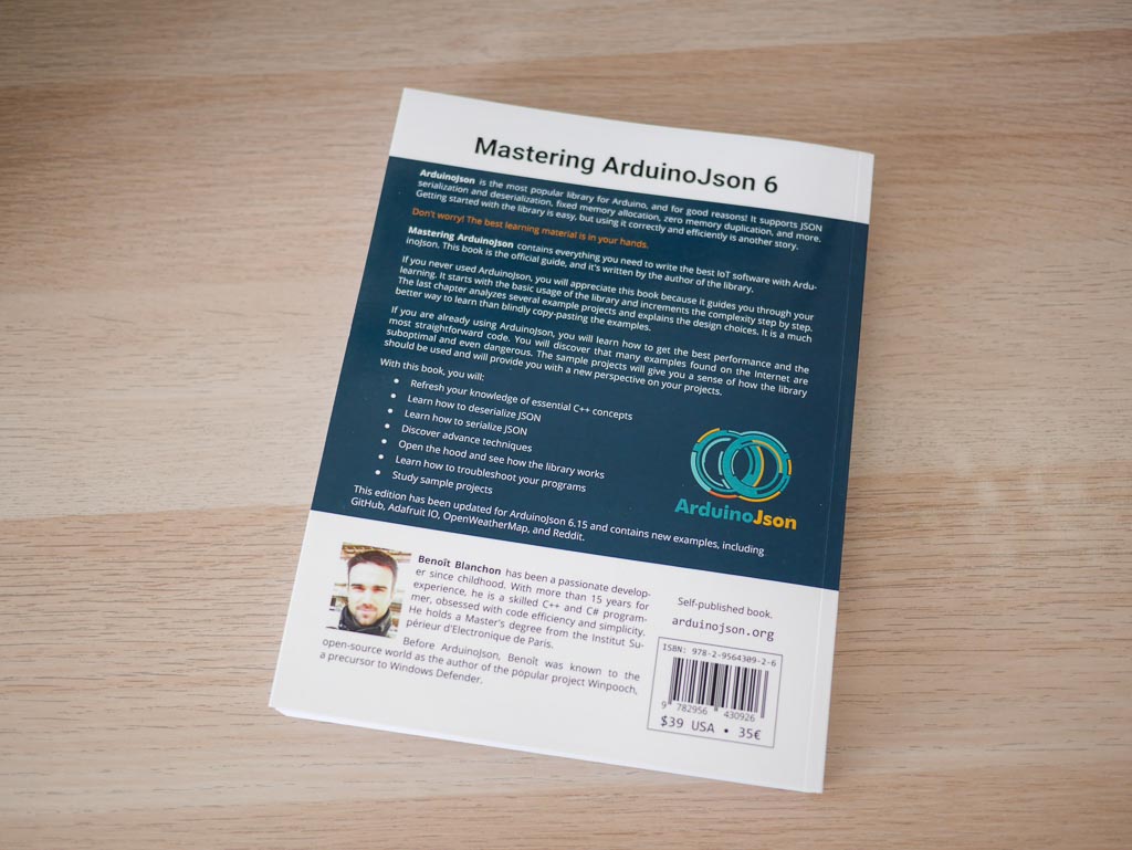 Mastering ArduinoJson 6 Second Edition, paperback: back cover