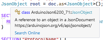 JsonObject's documentation on Visual Studio