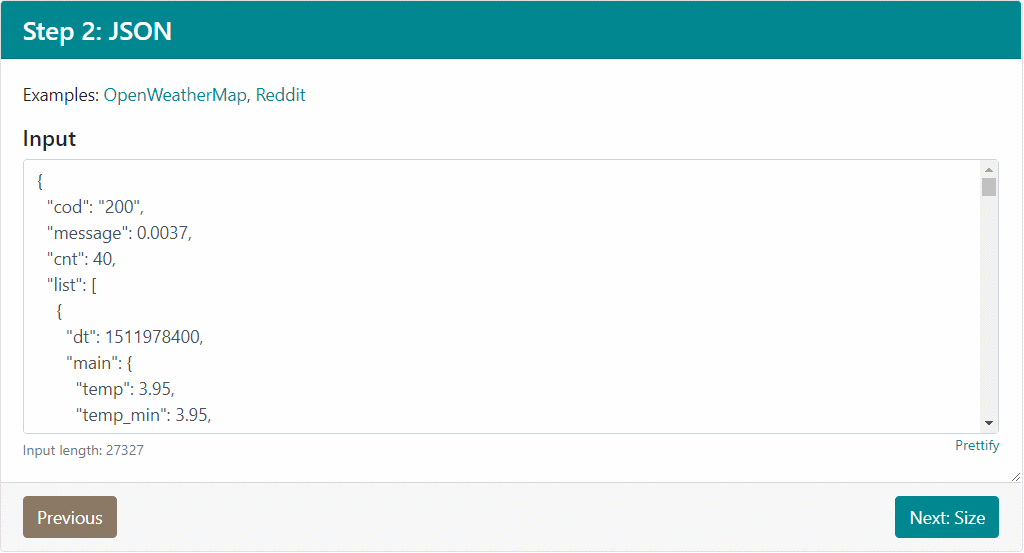 Panels in step 2 of the ArduinoJson Assistant