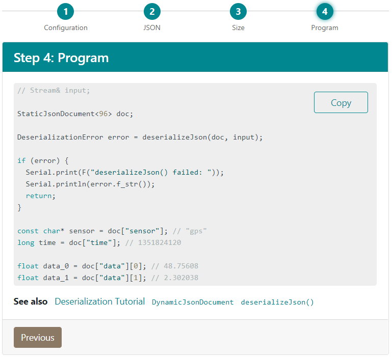 Step 4 of the ArduinoJson Assistant