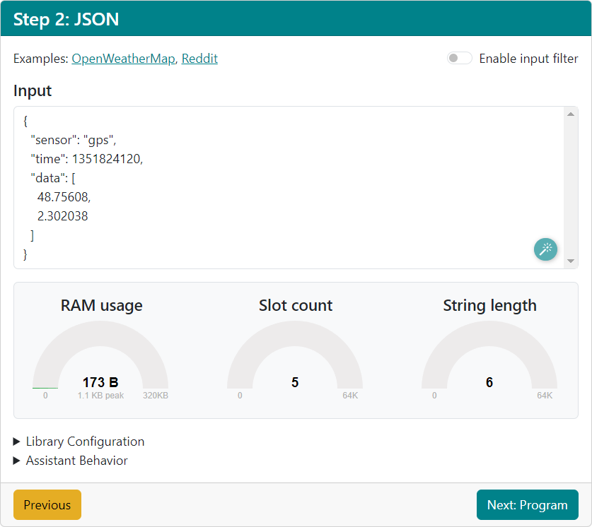 ArduinoJson Assistant Step 2