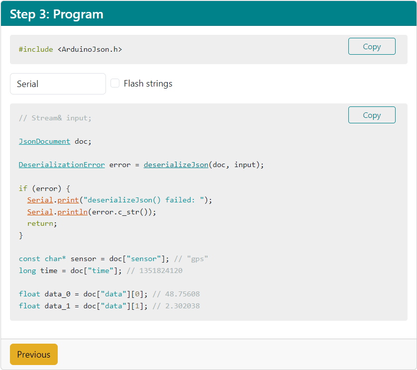 ArduinoJson Assistant Step 3