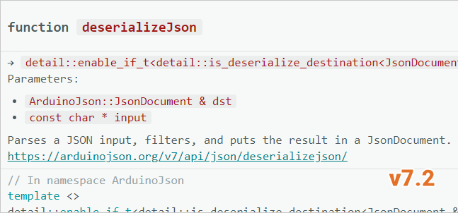 ArduinoJson 7.2: deserialiseJson() in the Arduino IDE