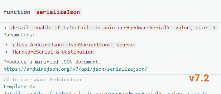 ArduinoJson 7.2: serialiseJson() in the Arduino IDE