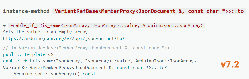 ArduinoJson 7.2: to<JsonArray>() in the Arduino IDE