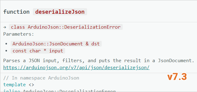 ArduinoJson 7.3: deserialiseJson() in the Arduino IDE