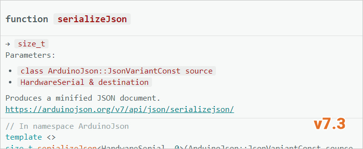 ArduinoJson 7.3: serialiseJson() in the Arduino IDE