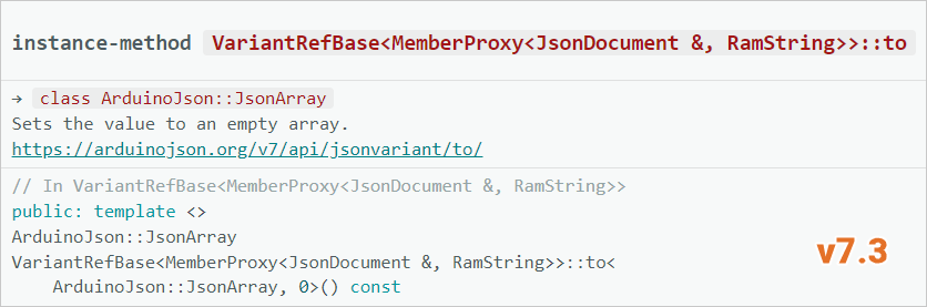 ArduinoJson 7.3: to<JsonArray>() in the Arduino IDE